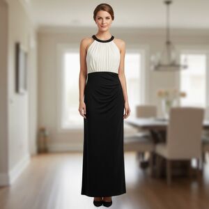 Lauren Ralph Lauren Beaded Halter Gown Black White w  Ruched  Side Size 18